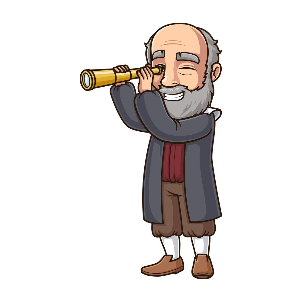 Galileo galilei with telescope. PNG - JPG and vector EPS (infinitely scalable).