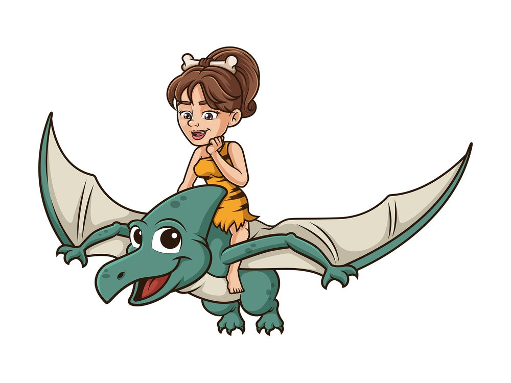Cavewoman riding pterodactyl. PNG - JPG and vector EPS (infinitely scalable).