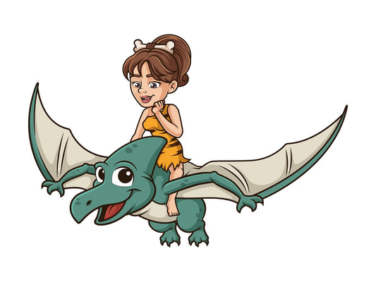 Cavewoman riding pterodactyl. PNG - JPG and vector EPS (infinitely scalable).