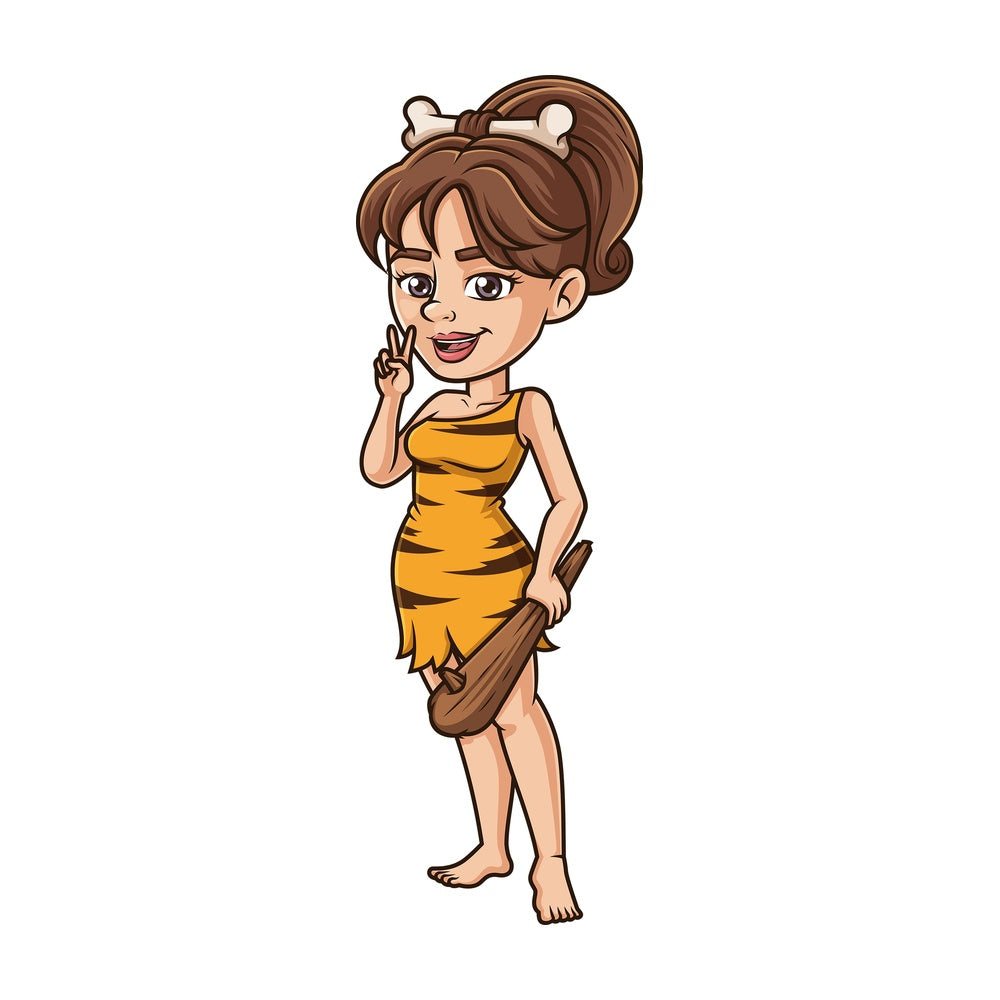 Cute cavewoman holding club. PNG - JPG and vector EPS (infinitely scalable).