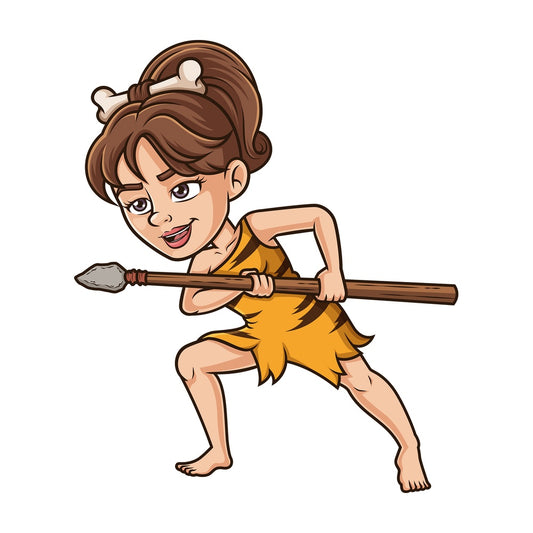 Cavewoman attacking with spear. PNG - JPG and vector EPS (infinitely scalable).