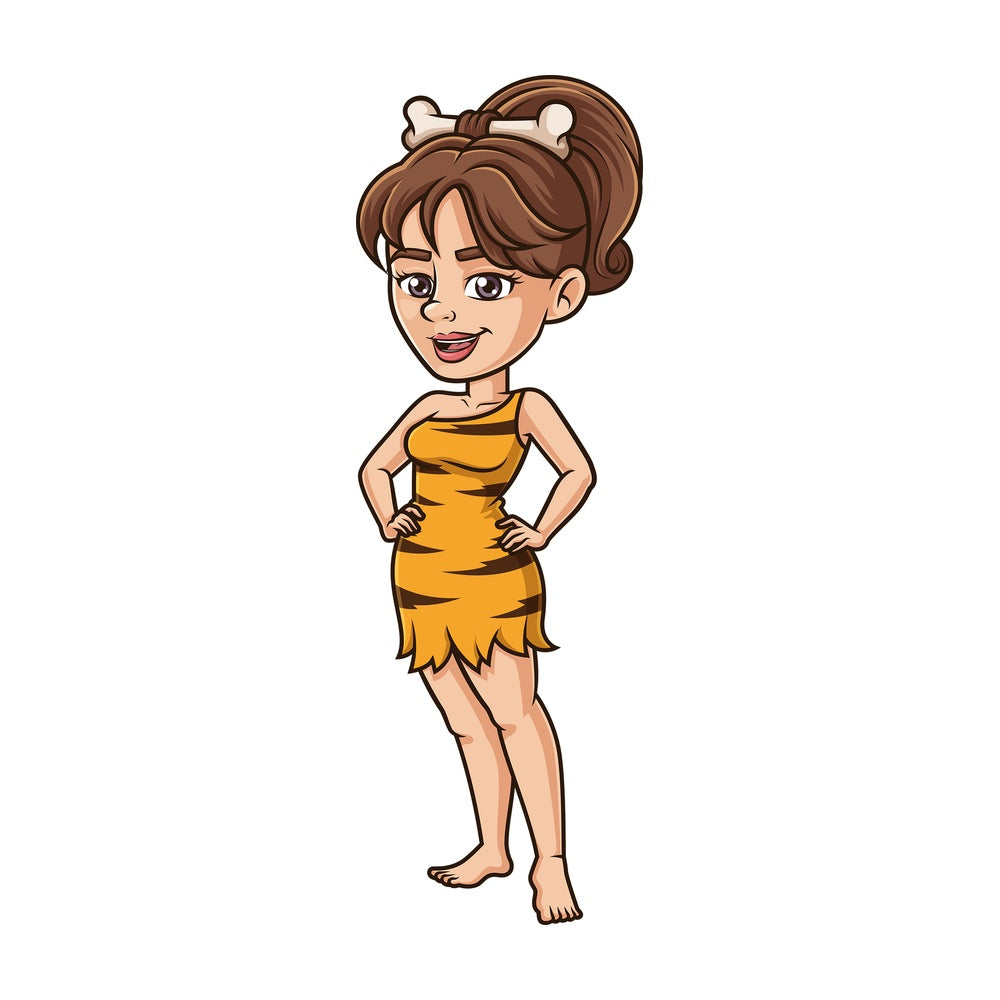 Cavewoman with hands on hips. PNG - JPG and vector EPS (infinitely scalable).