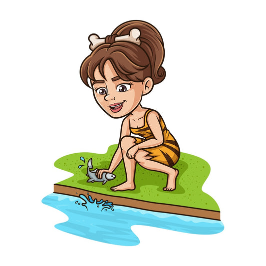 Cavewoman catching fish
