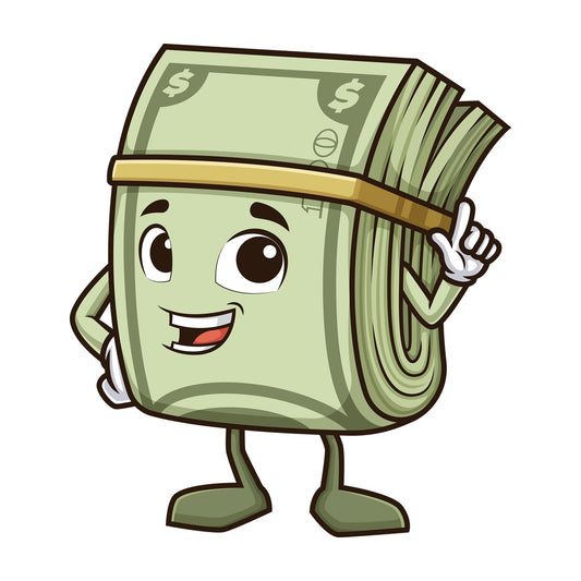 Money mascot pointing up. PNG - JPG and vector EPS (infinitely scalable).