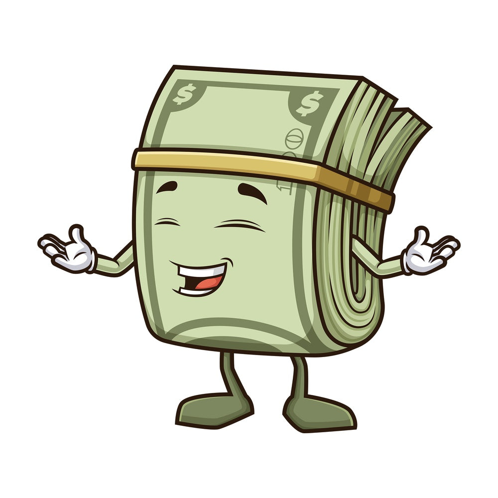 Happy money mascot character. PNG - JPG and vector EPS (infinitely scalable).