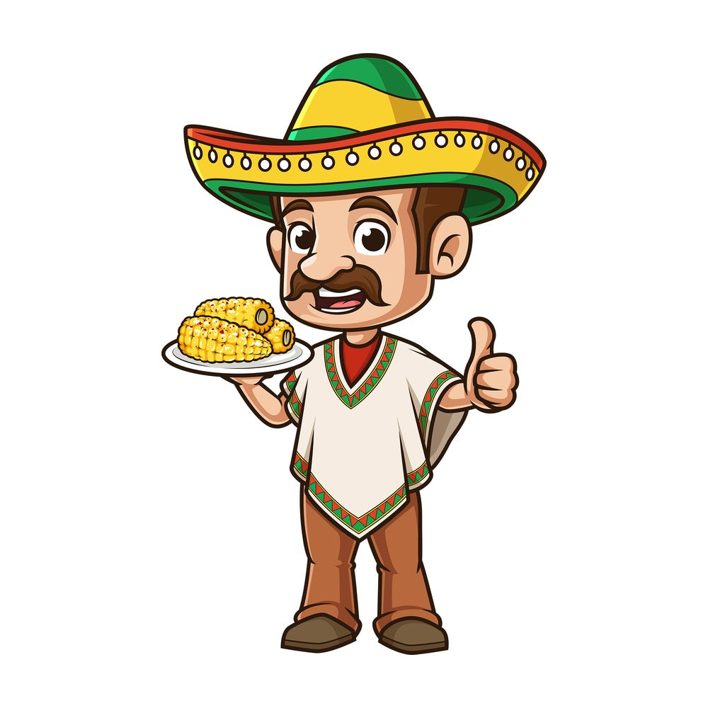 Mexican man with corn on cob. PNG - JPG and vector EPS file formats (infinitely scalable). Image isolated on transparent background.