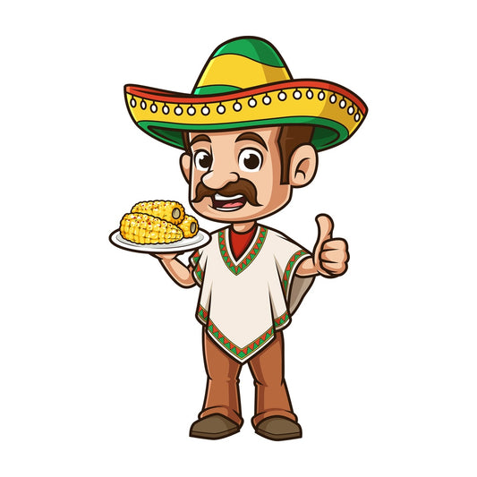 Mexican man with corn on cob. PNG - JPG and vector EPS file formats (infinitely scalable). Image isolated on transparent background.