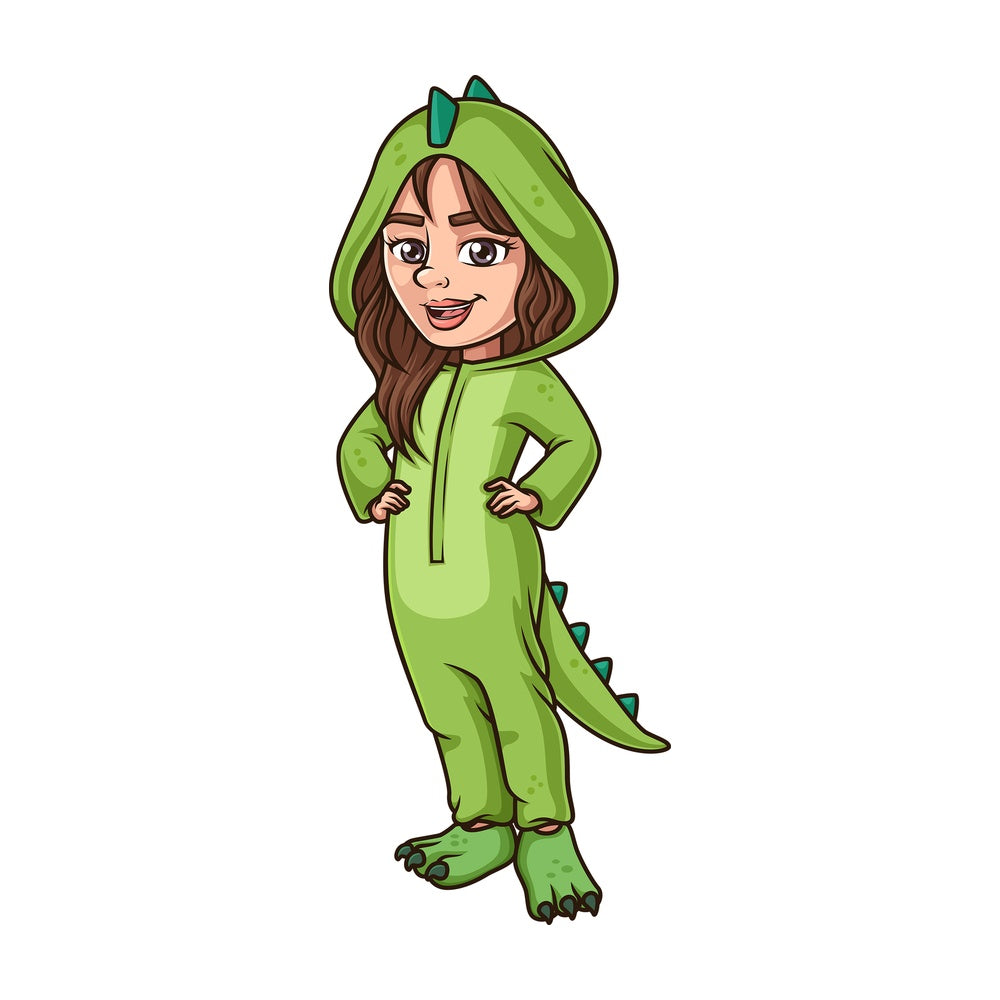 Woman in dinosaur suit. PNG - JPG and vector EPS file formats (infinitely scalable). Image isolated on transparent background.