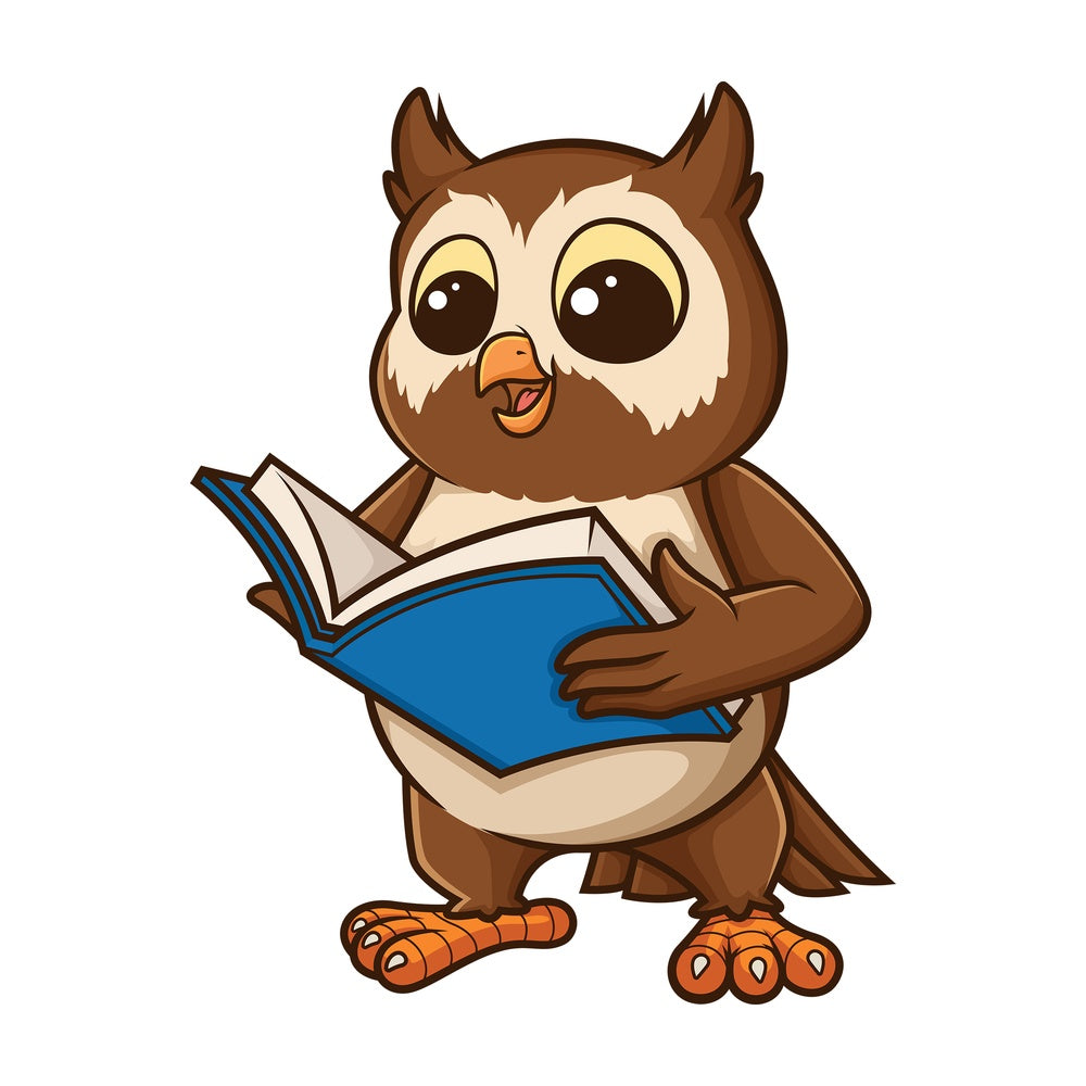 Owl reading a book. PNG - JPG and vector EPS file formats (infinitely scalable). Image isolated on transparent background.