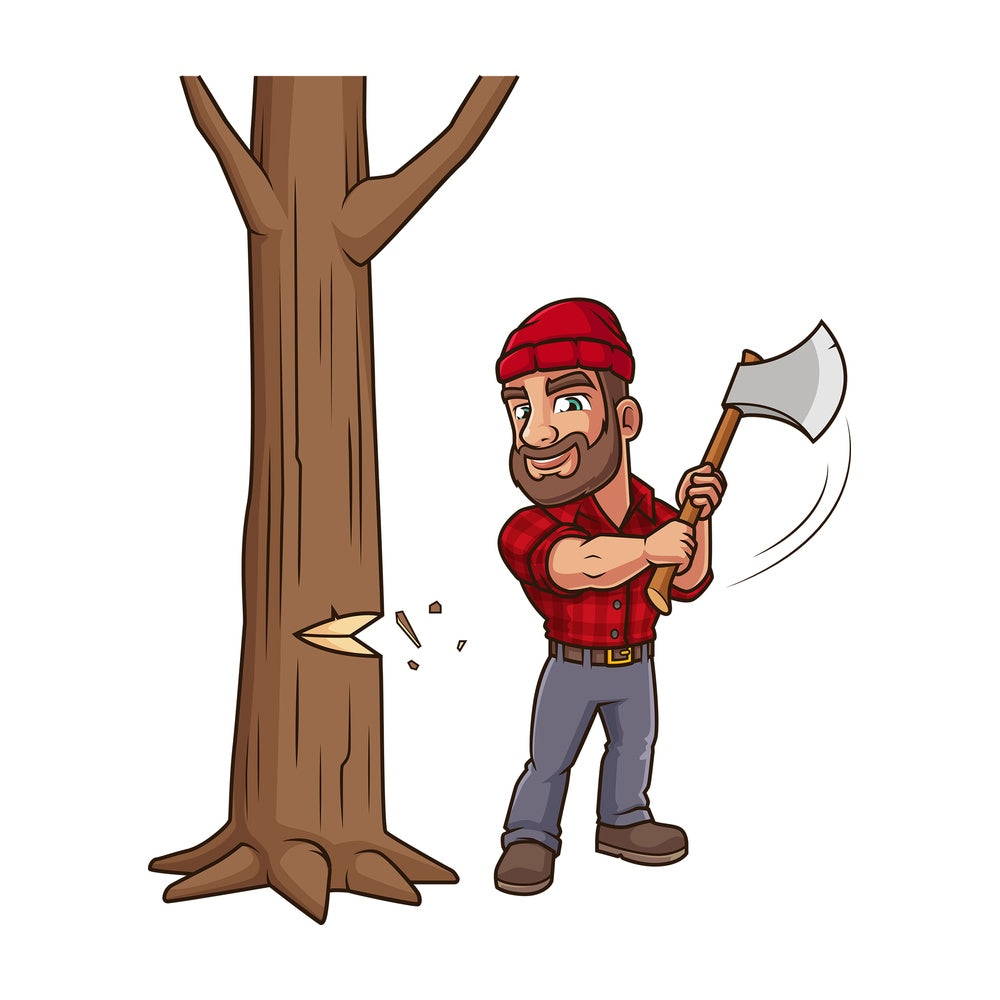 Lumberjack cutting down tree. PNG - JPG and vector EPS (infinitely scalable).