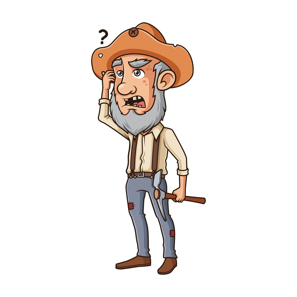 Gold miner thinking. PNG - JPG and vector EPS (infinitely scalable).