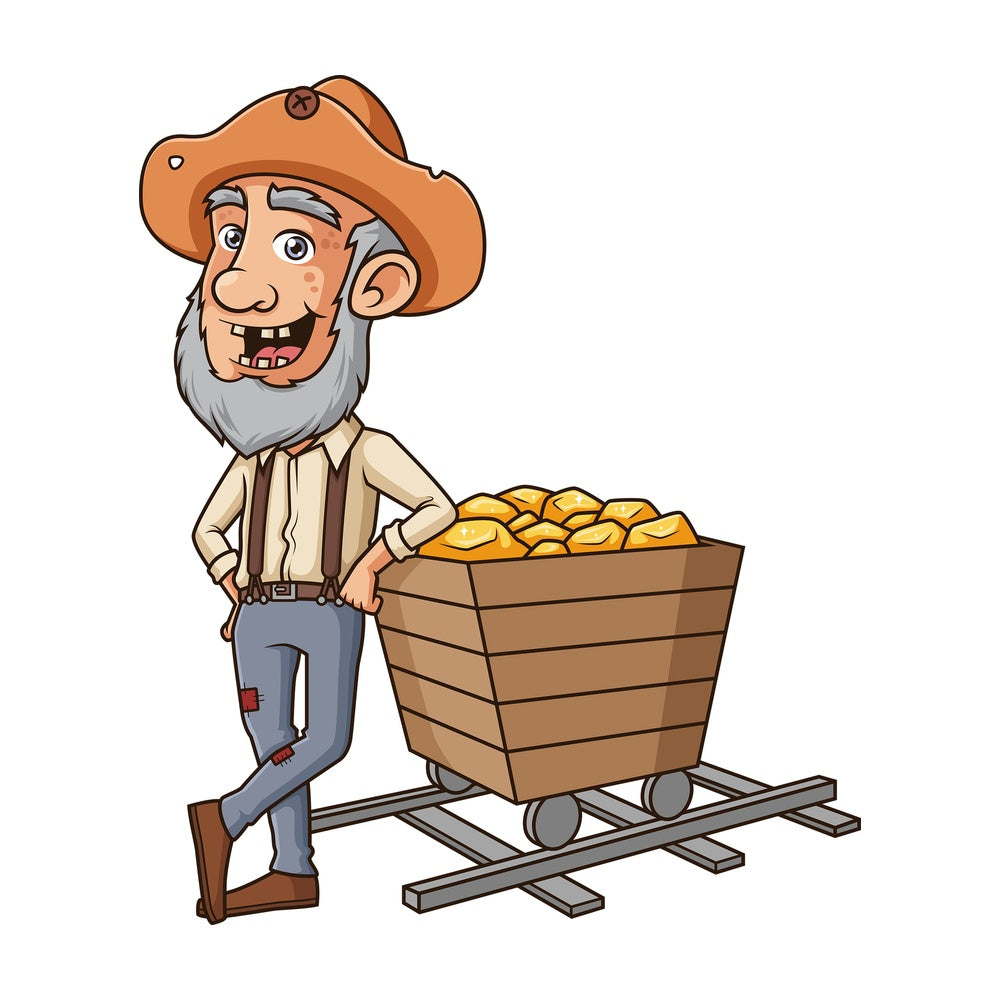 Gold miner leaning on mining cart. PNG - JPG and vector EPS (infinitely scalable).