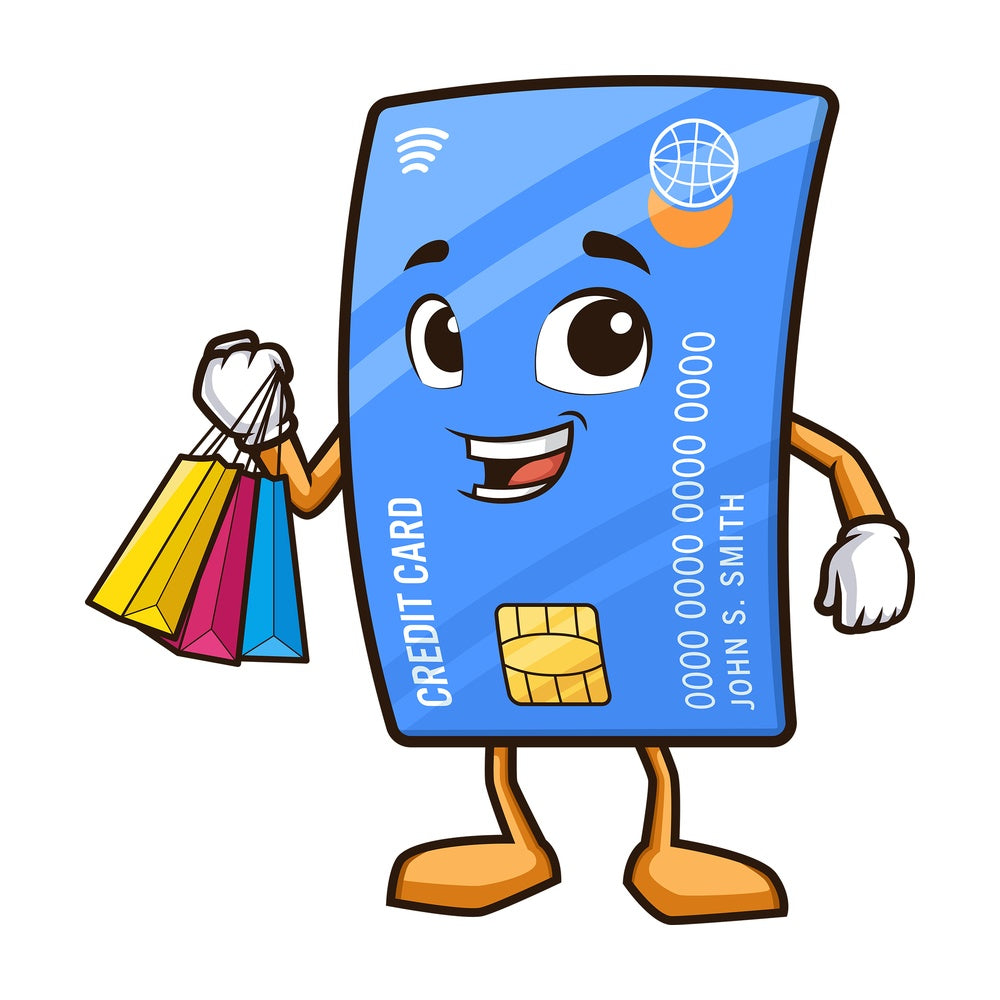 Debit card character shopping. PNG - JPG and vector EPS (infinitely scalable).