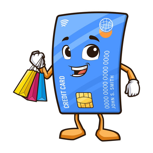 Debit card character shopping. PNG - JPG and vector EPS (infinitely scalable).
