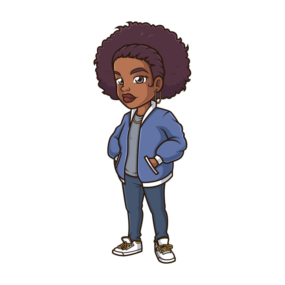 Cool black girl with afro hair. PNG - JPG and vector EPS (infinitely scalable).