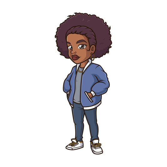 Cool black girl with afro hair. PNG - JPG and vector EPS (infinitely scalable).