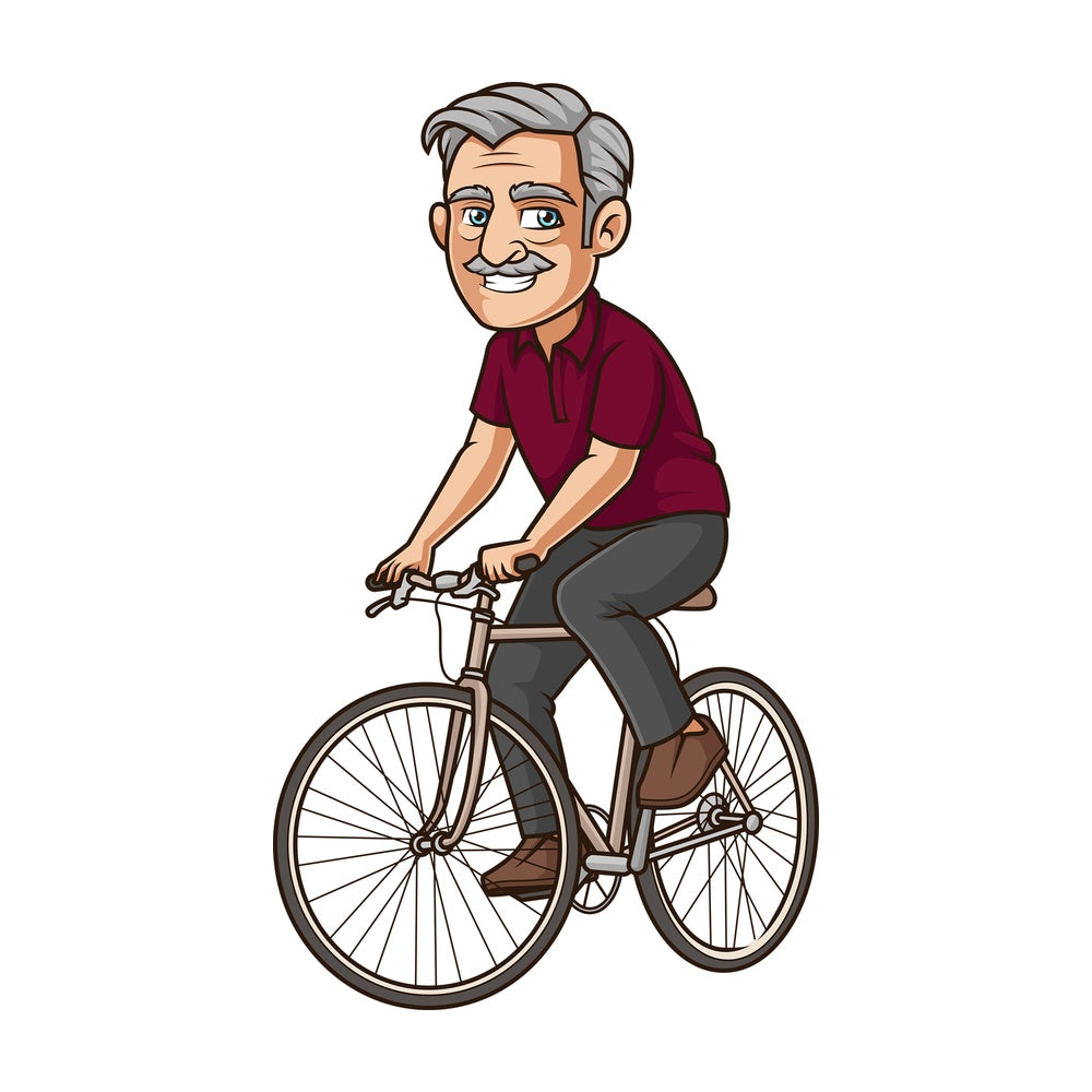 Old man riding vintage bicycle. PNG - JPG and vector EPS (infinitely scalable).