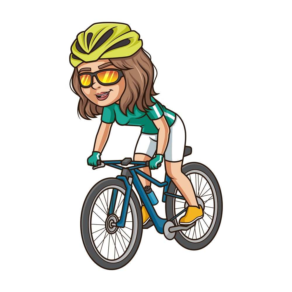 Hispanic woman riding bike. PNG - JPG and vector EPS (infinitely scalable).