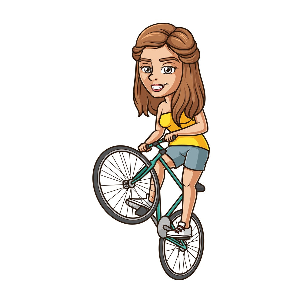 Woman wheeling a bike. PNG - JPG and vector EPS (infinitely scalable).