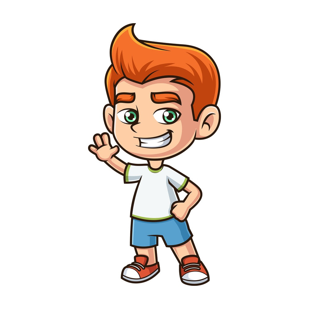 Ginger boy waving. PNG - JPG and vector EPS (infinitely scalable).