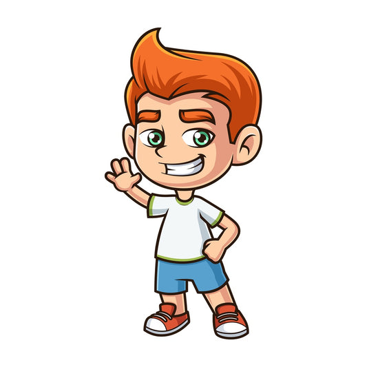 Ginger boy waving. PNG - JPG and vector EPS (infinitely scalable).