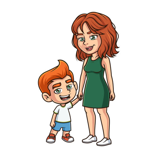 Ginger boy with his mother. PNG - JPG and vector EPS (infinitely scalable).
