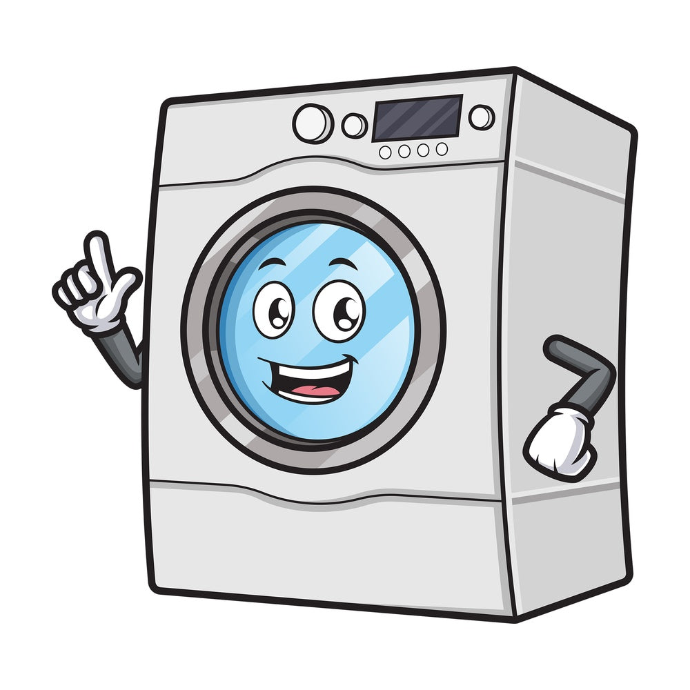 Happy washer pointing up. PNG - JPG and vector EPS (infinitely scalable).