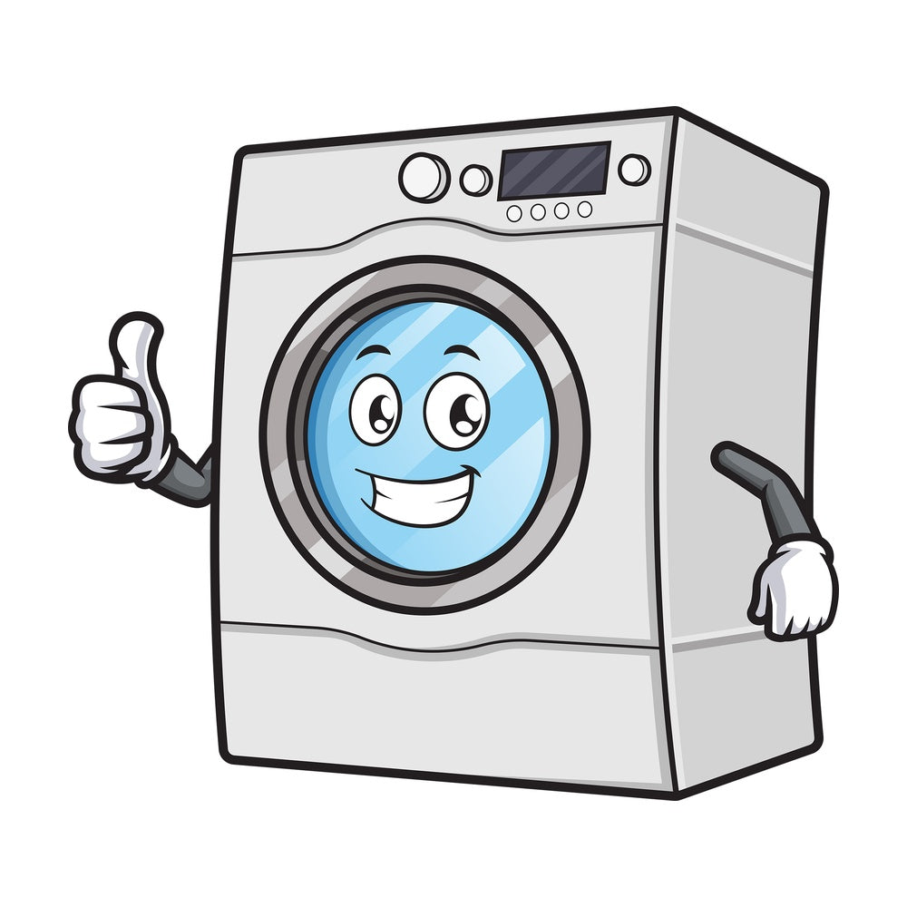 Washing machine mascot thumbs up. PNG - JPG and vector EPS (infinitely scalable).