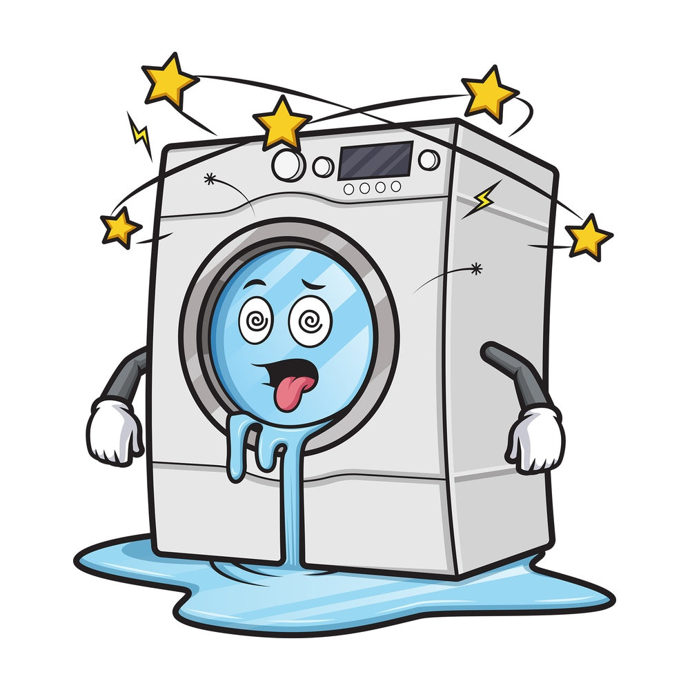 Broken leaking washing machine. PNG - JPG and vector EPS (infinitely scalable).