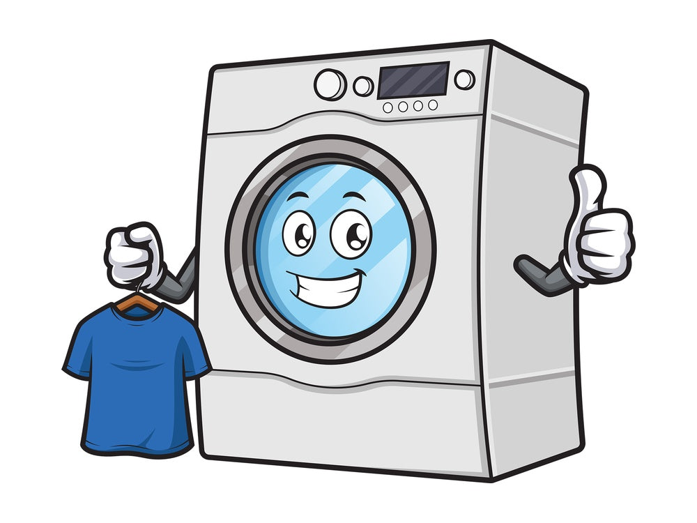 Washing machine holding clean t-shirt. PNG - JPG and vector EPS (infinitely scalable).