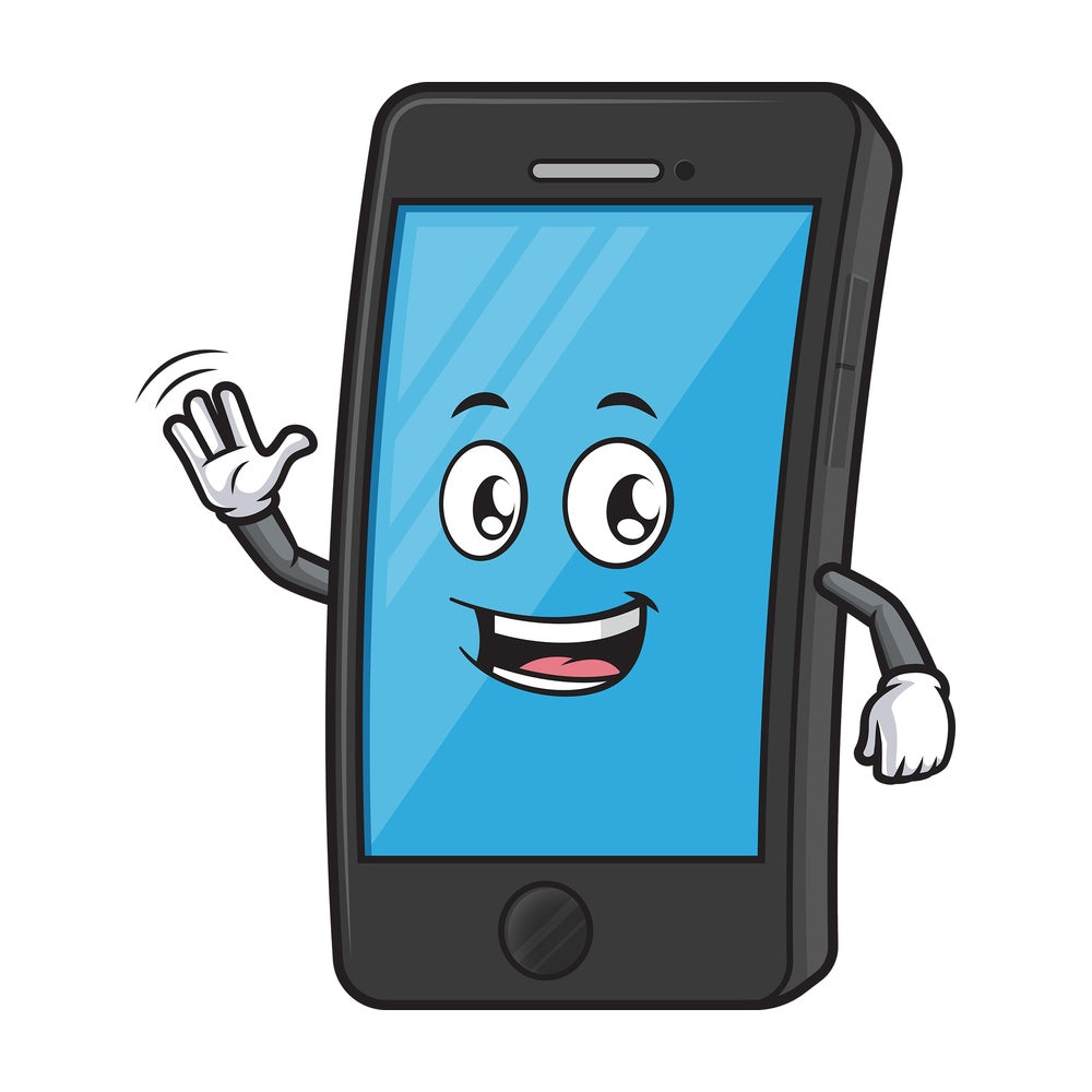 Friendly mobile phone waving. PNG - JPG and vector EPS (infinitely scalable).
