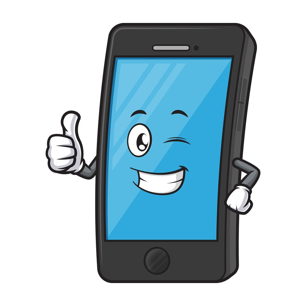 Cell phone character winking. PNG - JPG and vector EPS (infinitely scalable).