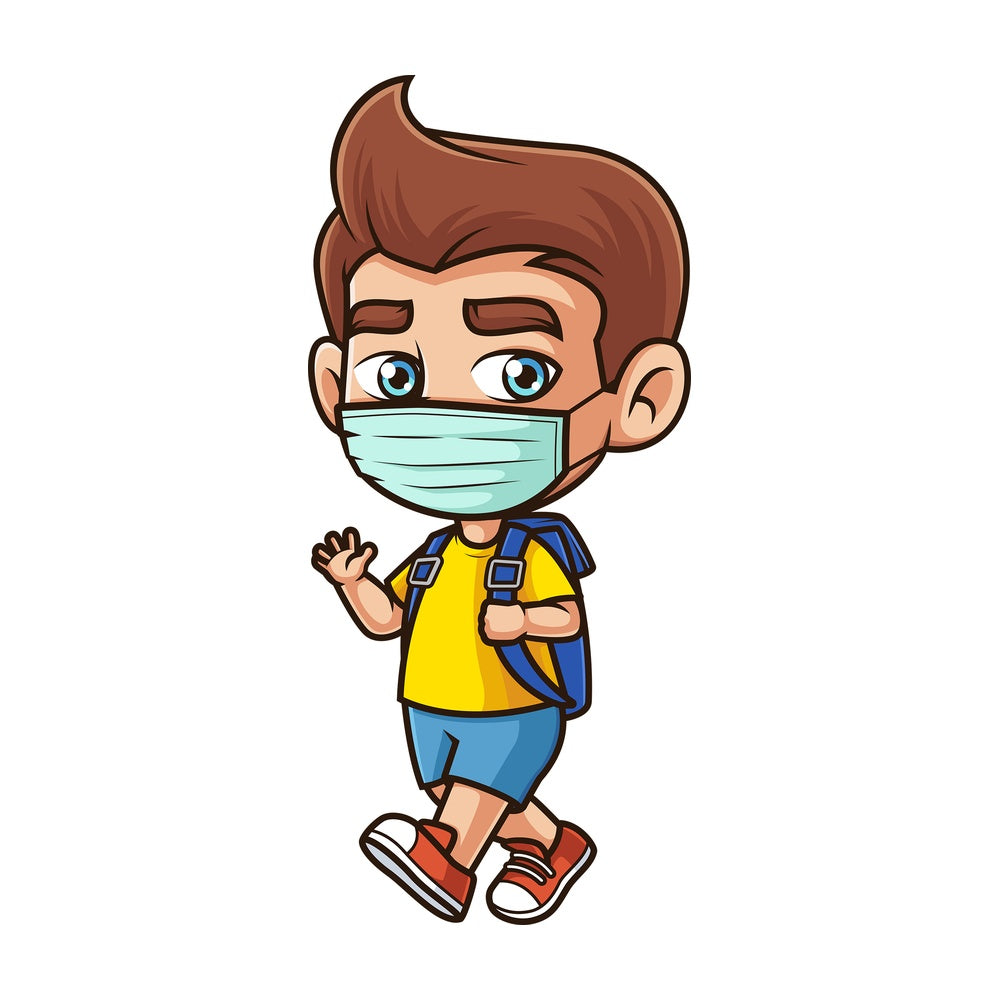 School boy with face mask. PNG - JPG and vector EPS file formats (infinitely scalable). Image isolated on transparent background.