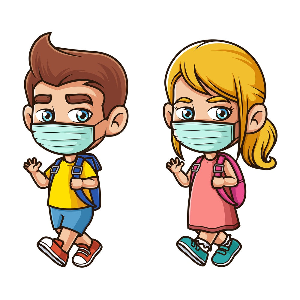 School kids wearing face mask. PNG - JPG and vector EPS file formats (infinitely scalable). Image isolated on transparent background.