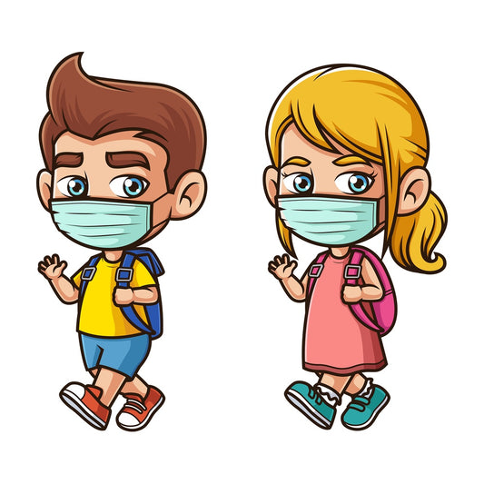 School kids wearing face mask. PNG - JPG and vector EPS file formats (infinitely scalable). Image isolated on transparent background.