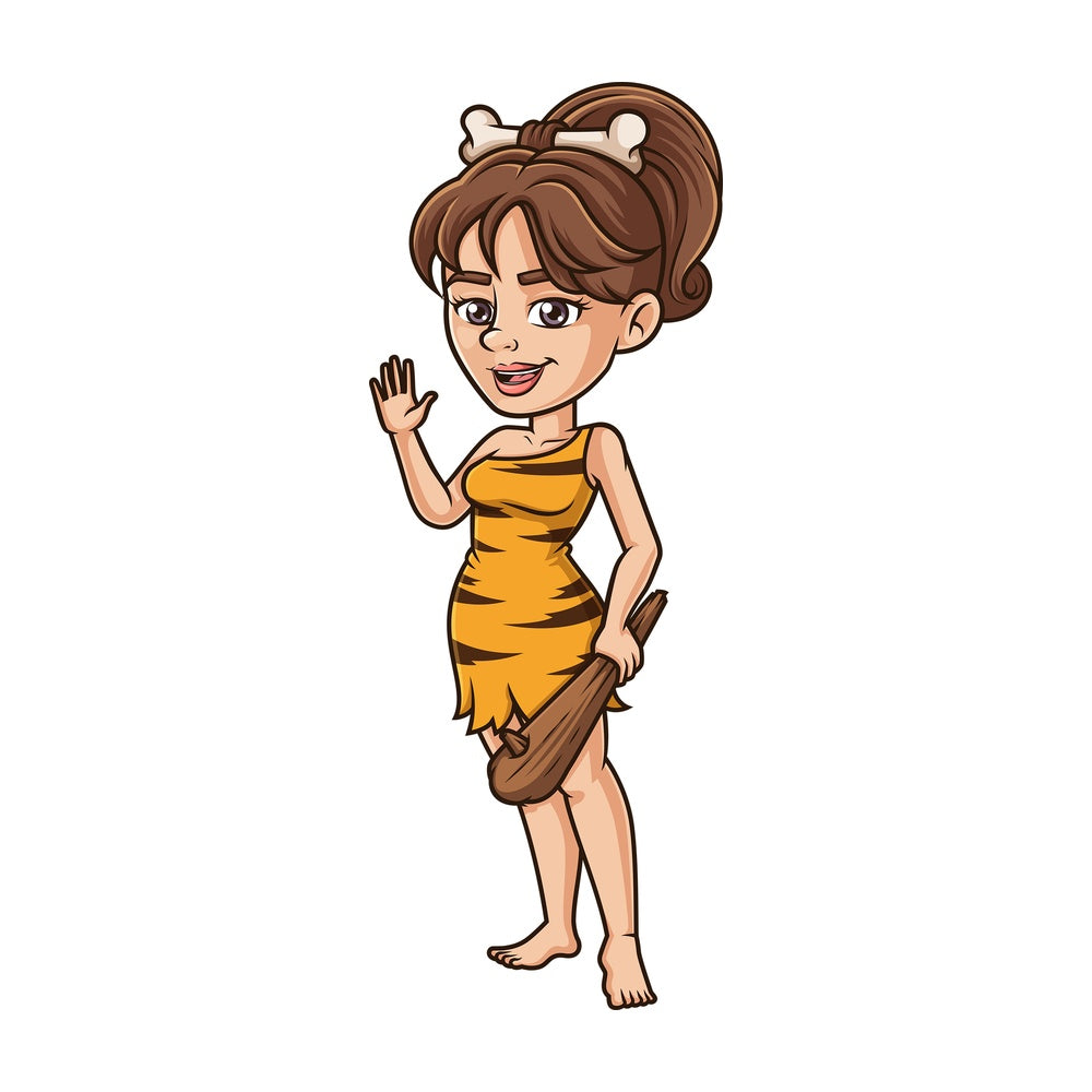 Cavewoman waving. PNG - JPG and vector EPS (infinitely scalable).