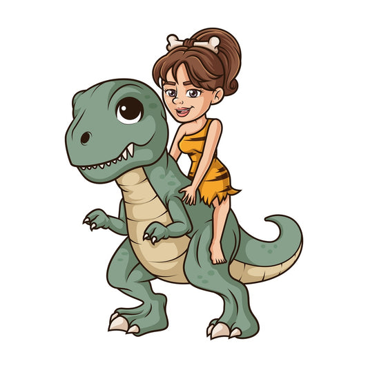 Cavewoman riding t-rex dinosaur. PNG - JPG and vector EPS (infinitely scalable).