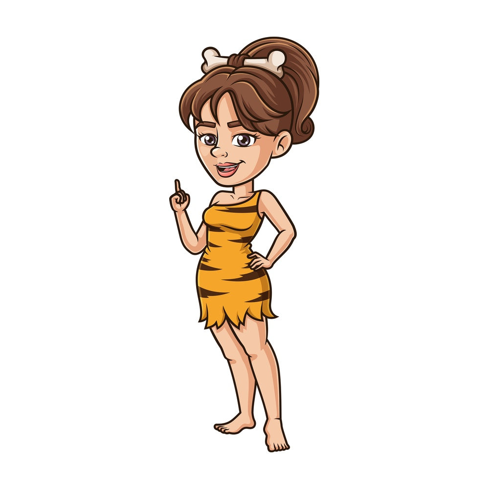 Cavewoman pointing up. PNG - JPG and vector EPS (infinitely scalable).