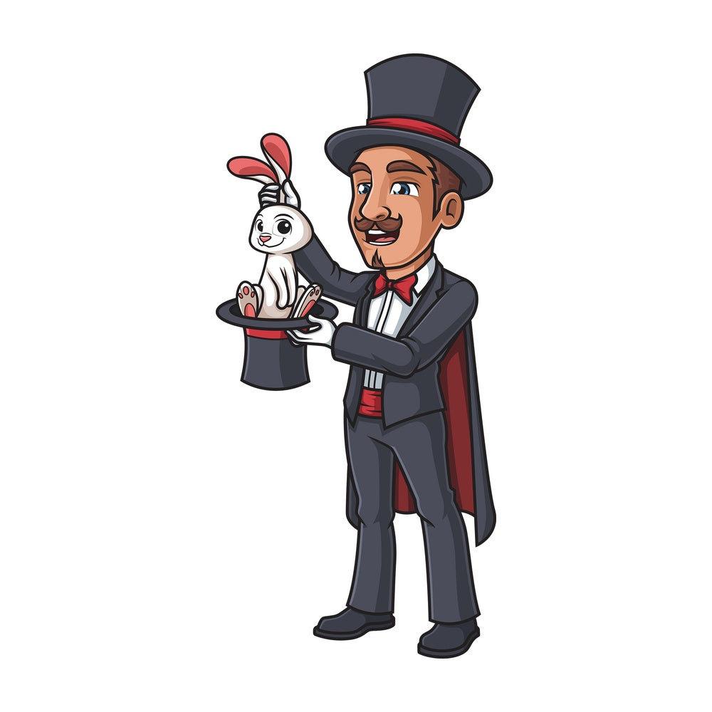 Magician getting bunny out of hat. PNG - JPG and vector EPS (infinitely scalable).