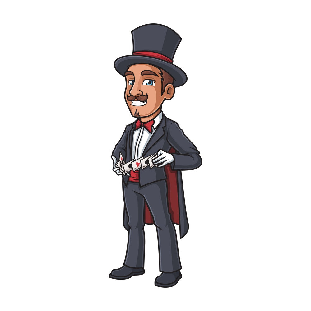Magician shuffling cards. PNG - JPG and vector EPS (infinitely scalable).