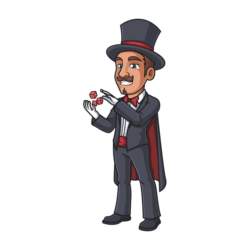 Magician flying dice trick. PNG - JPG and vector EPS (infinitely scalable).