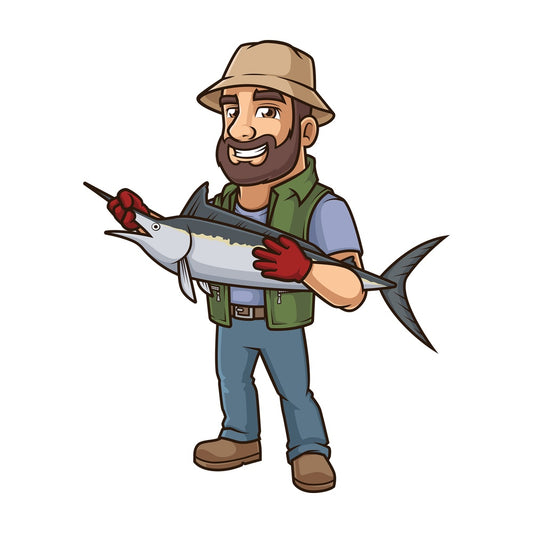 Fisherman holding swordfish. PNG - JPG and vector EPS file formats (infinitely scalable). Image isolated on transparent background.