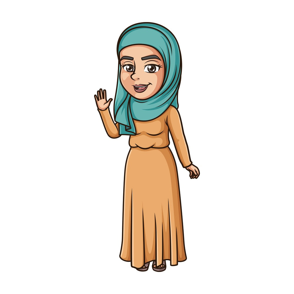 Muslim woman waving. PNG - JPG and vector EPS (infinitely scalable).