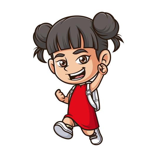 Asian girl going to school. PNG - JPG and vector EPS (infinitely scalable).