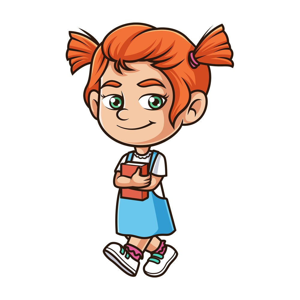 School girl walking with book. PNG - JPG and vector EPS (infinitely scalable).
