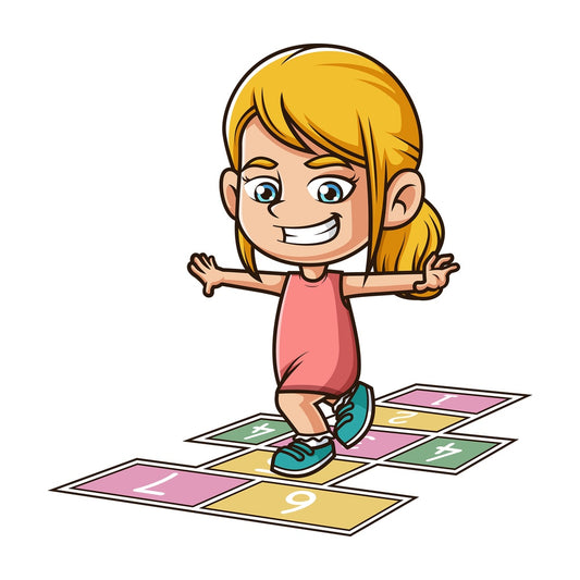 Little girl playing hopscotch. PNG - JPG and vector EPS (infinitely scalable).