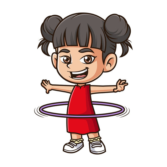 Asian girl playing hula hoop. PNG - JPG and vector EPS (infinitely scalable).