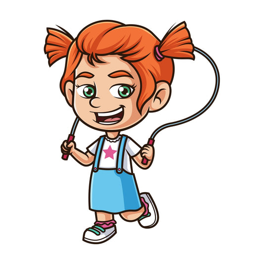 Cute girl playing jump rope. PNG - JPG and vector EPS (infinitely scalable).