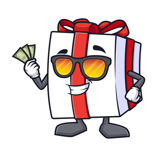 Cool gift box holding cash. PNG - JPG and vector EPS (infinitely scalable).