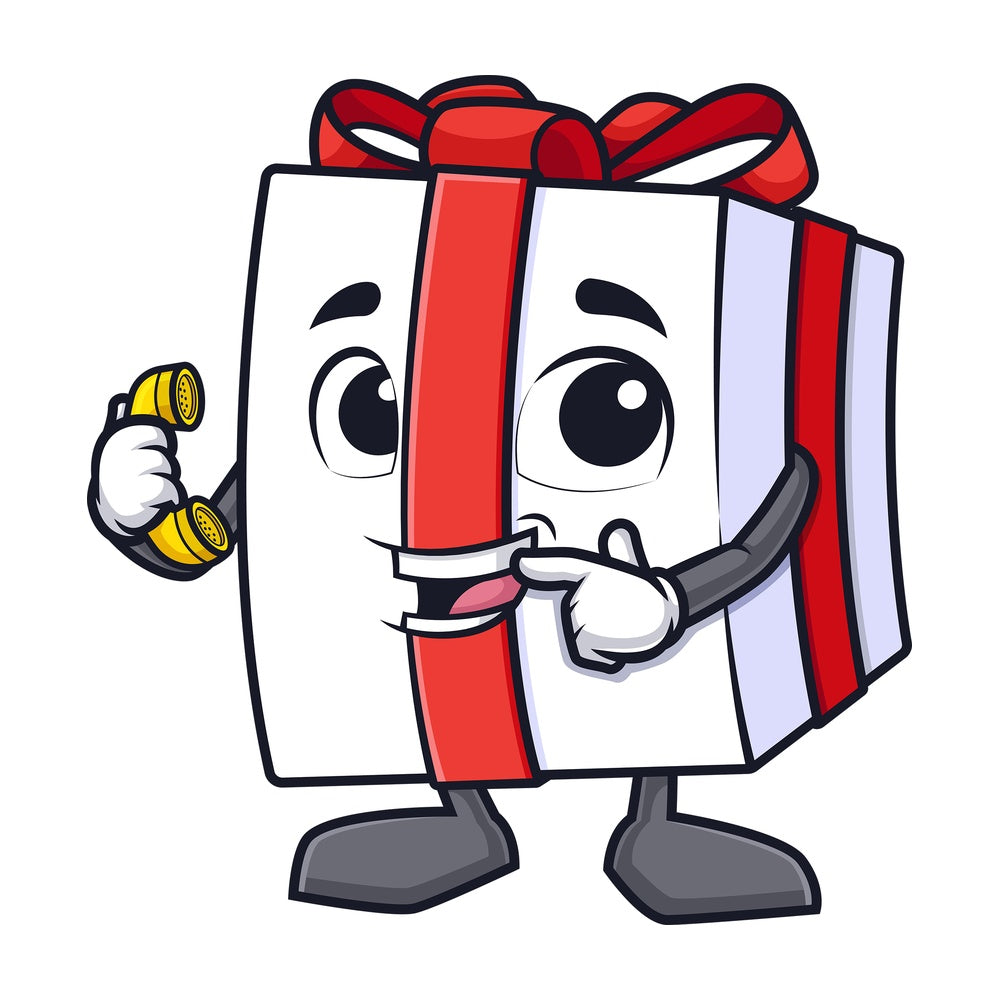 Gift box pointing to phone. PNG - JPG and vector EPS (infinitely scalable).